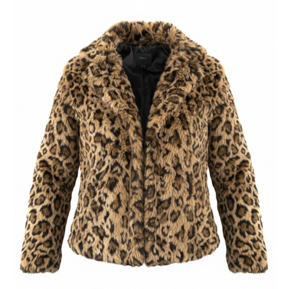 Forever 21 Womens Leopard Print Faux Fur Jacket Brown Tan Black Mob Wife Small S
